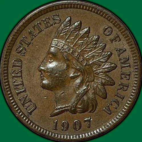 1907 Indian Head Cent Choice Almost Uncirculated AU+ Coin #35267