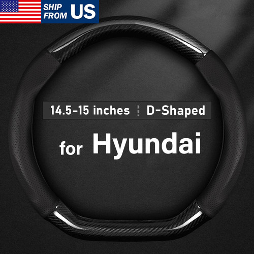 Flat Bottom Steering Wheel Cover For Hyundai 15'' Non-Slip Carbon Fiber Leather