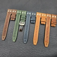 Handmade 22mm Vintage Cowhide Rivet Strap For IWC Watch With Folding Clasp