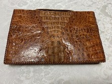 Vintage Alligator Clutch Handbag 12x7.5" Whipstitch  Textural Details 3 Section