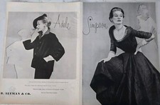 1952 Women's Adele Simpson velvet Suit Silk dress B. Atman & Co vintage 2pg ad