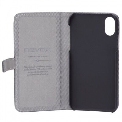 Nevox iPhone XS / X Booktasche, schwarz-grau (1495) NEU & OVP