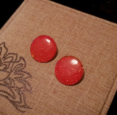 WUNDERSCHÖNE NEUE VINTAGE (70er/80er) ROT GLITZER VERGOLDET CLIP ON OHRRINGE 