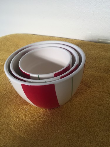 3 Piece Nesting Bowl Set Candy Stripe Red White Green Stripe - Picture 9 of 10