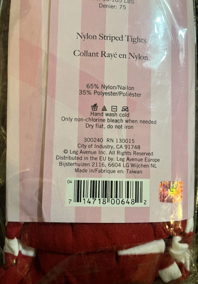 Medias Leg Avenue Nylon Rayas Rojo Blanco Talla Única Halloween Navidad Foto 4 de 4