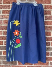Vintage 70s 80s Daffodil Butterfly Applique Midi Wiggle Skirt Pockets 30 Waist