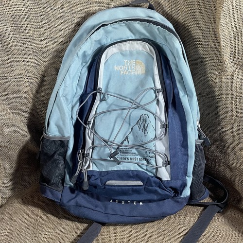 north face backpack gray and blue