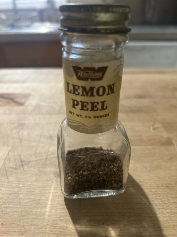 Vintage 1970 Or 80's ? Watkins lemon peel spice glass jar With Some Peel