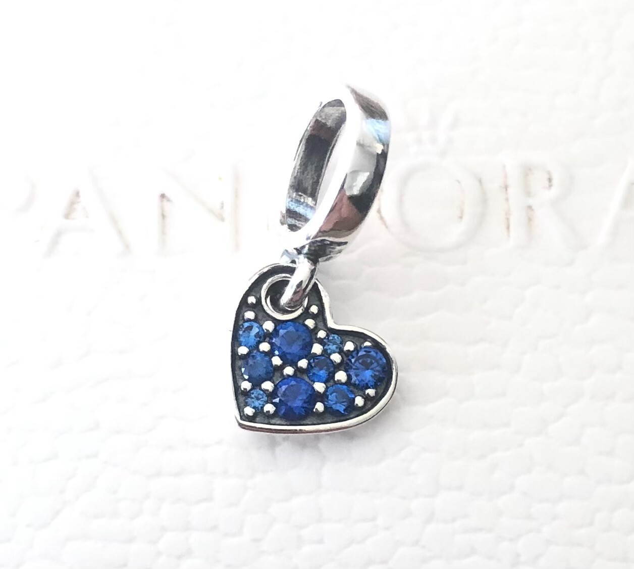 Pandora Stellar Blue Pavé Tilted Heart Dangle Charm 799404C01+FREE Box ...