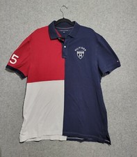 VTG Tommy Hilfiger 85 Polo Men Extra Large Colorblock Red Blue Crest Rugby 90s