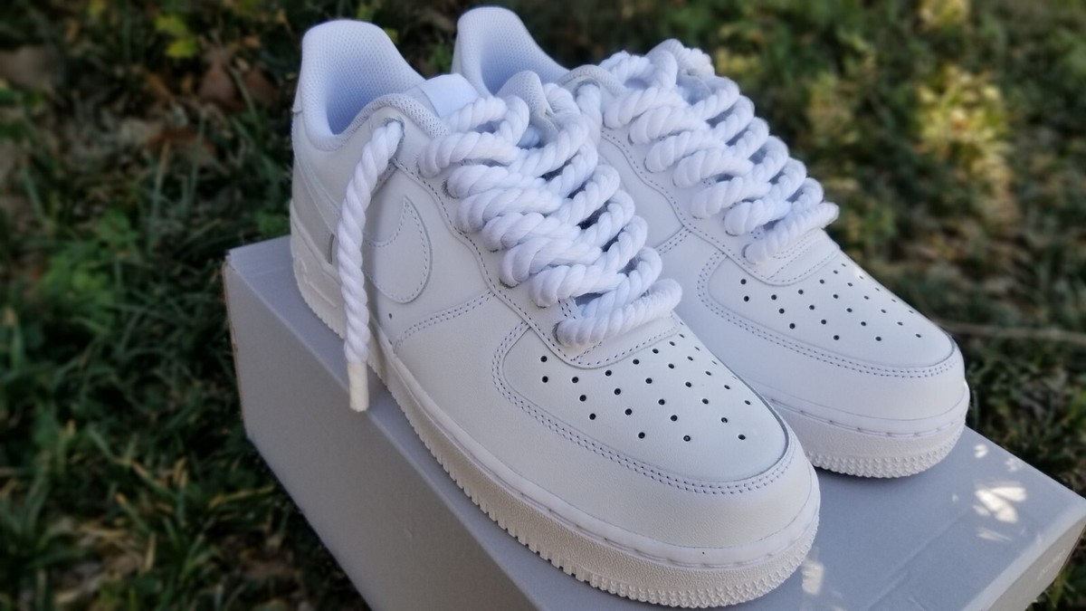 Nike air force 1low Triple White Rope Lace Custom Size 8 men | eBay