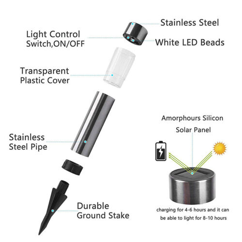 8 Stück Solarleuchte Edelstahl Solarlampen LED Wegbeleuchtung Solarlampe Garten - Bild 11 von 19