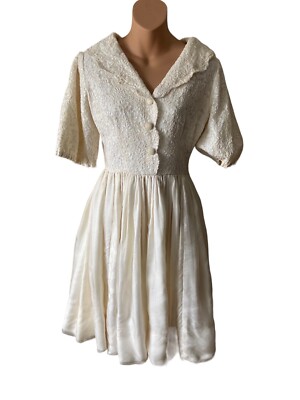 Vintage Alencon Ivory Lace 1950's Evening Swing Dress Handmade See Measurements | eBay Vintage Alencon Ivory Lace 1950's Evening Swing Dress Handmade See Measurements | eBay