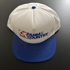 Vintage CT Farm and Country SnapBack Hat White Blue OSFM USA Made