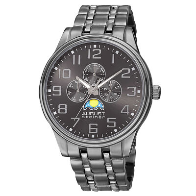Men's August Steiner AS8174BK AM/PM Calander Indicator Gunmetal Bracelet Watch