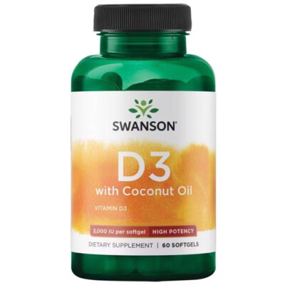 Swanson, Vitamin D3 with Coconut Oil - High Potency, 2,000IU (50 mcg), 60