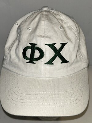 PHI CHI LETTER HAT CAP ADJUSTABLE STRAPBACK WHITE EMBROIDERED