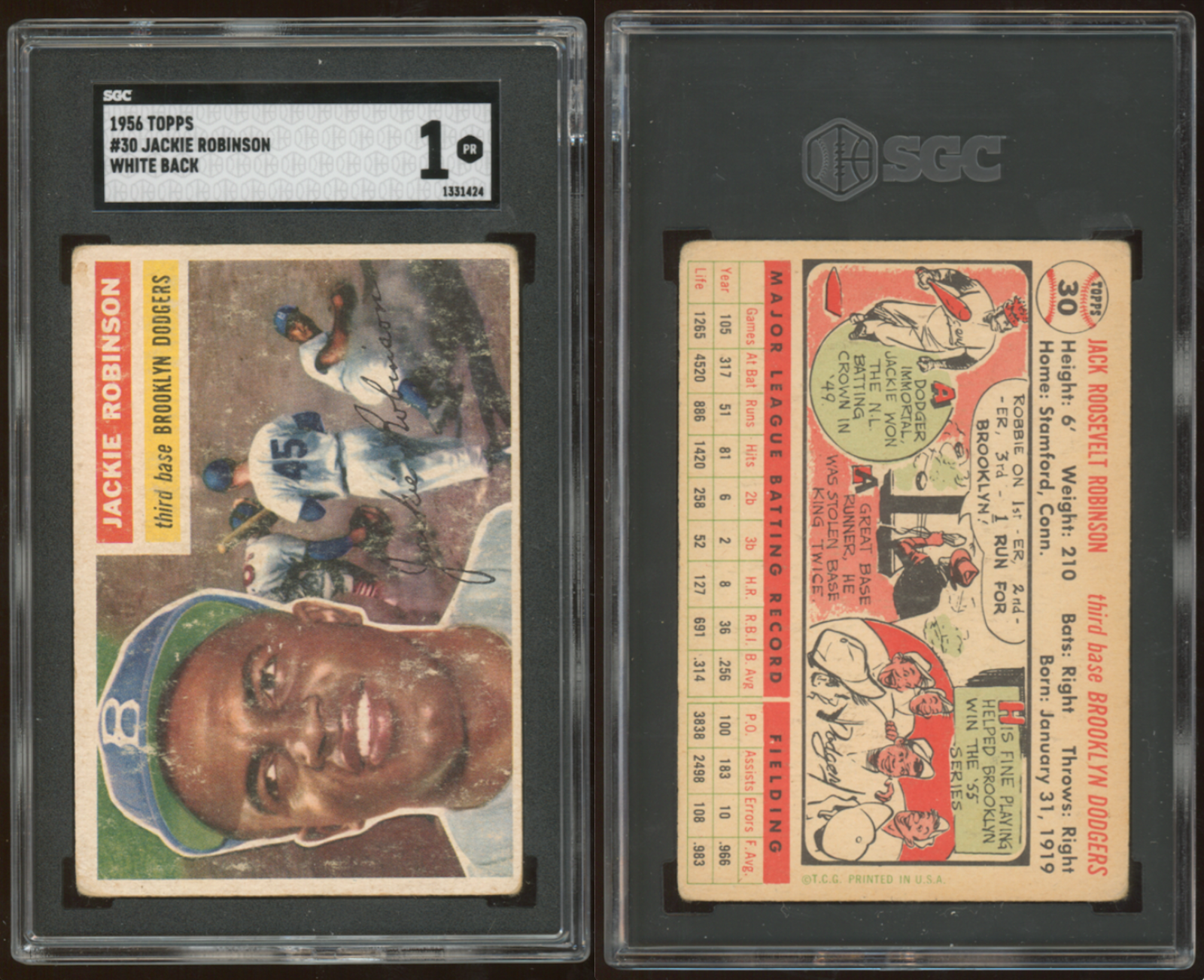 1956 Topps 30 Jackie Robinson SGC 1 white back eBay
