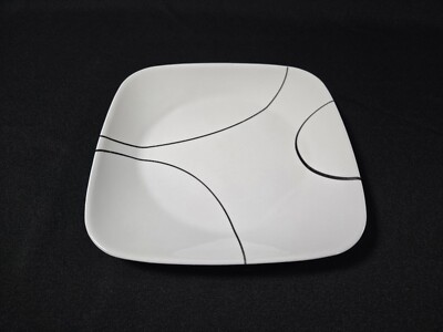 Corelle Simple Lines 9'' Square Lunch Salad Plates White With Black Swirly Lines