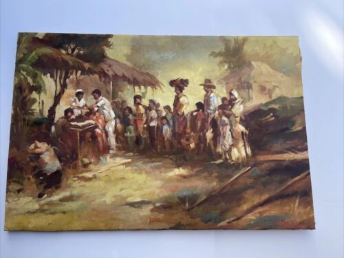 LARGE FILIPINO PAINTING HISTORIC NURSES 36 INCH VINTAGE CIRCLE OF AMORSOLO 1969 - Picture 13 of 23