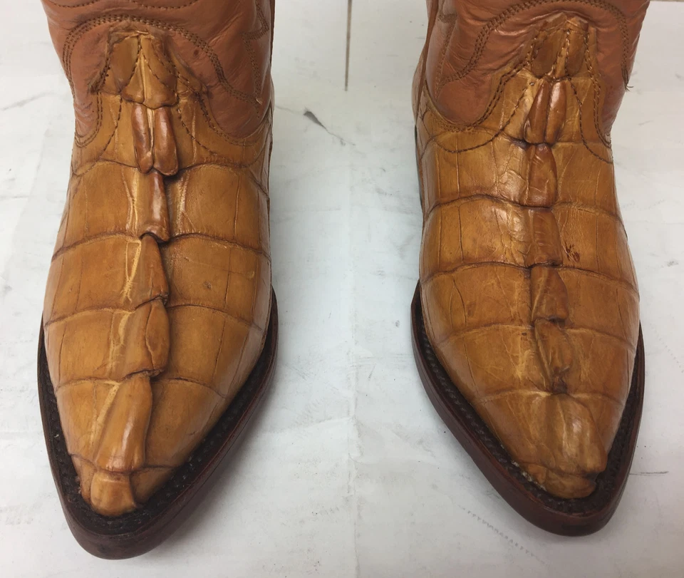 Botas vaqueras occidentales cola de piel de cocodrilo real coñac para niños jóvenes niños talla 10 Foto 3 de 4