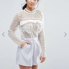 ASOS True Decadence Petite Lace Romper Eyelet Open back Purple Lilac White Sz 2