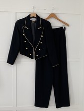 Vintage Lillie Rubin Crepe 100 Wool Jacket Pant Suit Sz 8 Gold Trim Buttons EUC