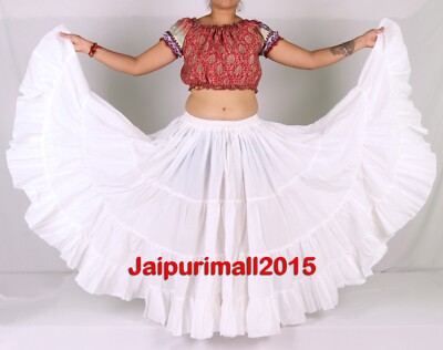 フラダンス Belly dance skirt 25 yard White Cotton 25 Yard Skirt 4 Tiered Tribal Belly Dance Gypsy