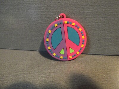 Unique Collectible Key Chain 1.5''in Rubber Colorful PEACE Sign