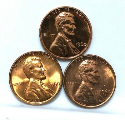1960 P & D LARGE DATE UNCIRCULATED PLUS 1960 PROOF LINCOLN CENTS (3 COINS)