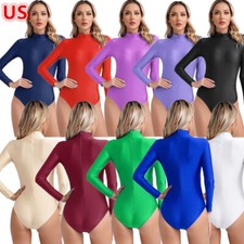 Women Turtleneck Shapewear Gymnastic Bodysuit Long Sleeve Zip Back Dance Leotard