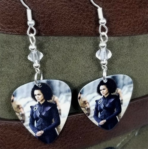 Game of Thrones Missandei Guitar Pick Earrings with Clear Swarovski Crystals - Bild 3 von 4