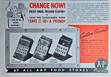 1942 A&P COFFEE-Custom Ground-Rich & Full Bodied Cowboy - Vintage Print Ad-WWII