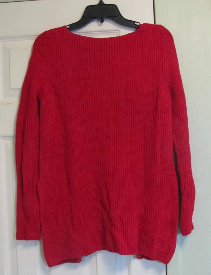 Suéter Top Kate & Mallory Tejido con Cable Manga Larga Cremallera Lateral Dobladillo Talla M Rojo Foto 2 de 3
