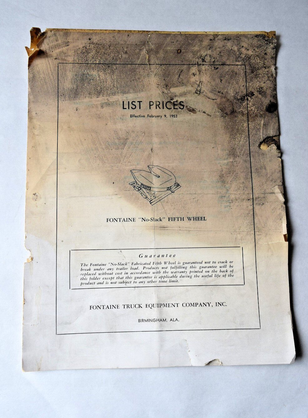 Fontaine "No-Slack" Fifth Wheel Model 545 Price and Parts List  Pamphlet | eBay