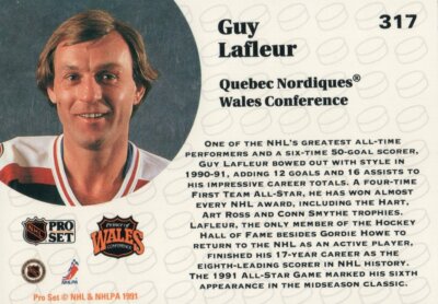  of Spirit　Geir Jordahl　ゲイル・ヨルダール 317 Guy Lafleur All Star Game Quebec Nordiques 1991-92 Pro Set