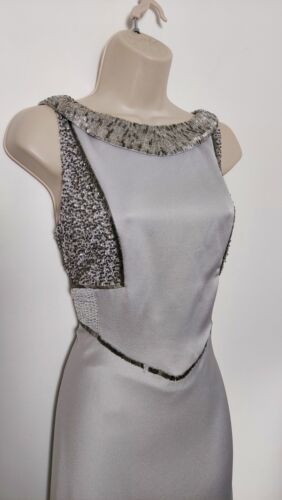 Reiss Silver Grey Beaded Long Maxi Evening Prom Ballgown Dress Size 8 - Picture 3 of 9