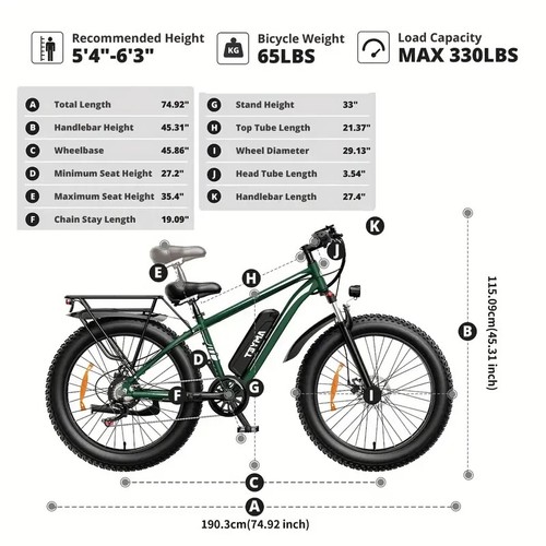 Electric Bike 1000W Electric Bicycle 48V 15AH 26" Fat Tire Mountain e bike Adult - Picture 12 of 20