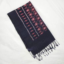 Navy Blue Red Ikat Womens Boho Chic Scarf Fringed Wrap Shawl Tribal Artisan