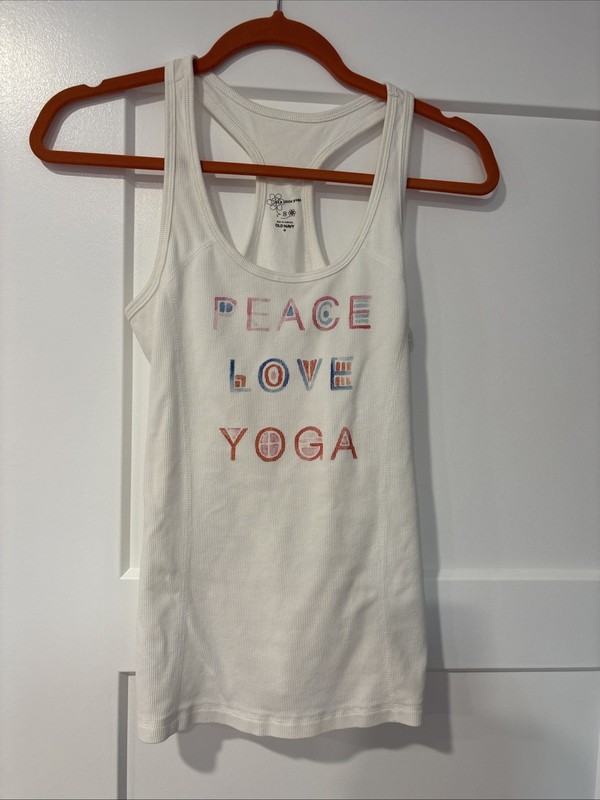 Women’s Old Navy White Racer Back Yoga Tank W Writing Sz S