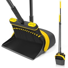 JEHONN Broom and Dust Pan, 54.3 inches Long Handle Swivel Black & Yellow 