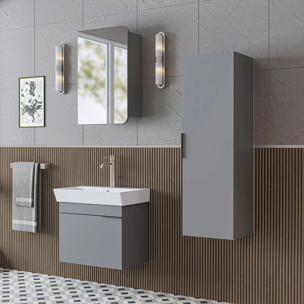 Roomart Badmöbel Set LYCIA 60 cm – 4-teiliges Badezimmermöbel-Set in 4 Farben