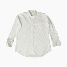 Men s White Solid Cotton Dress Shirt Button-Front Point Collar L