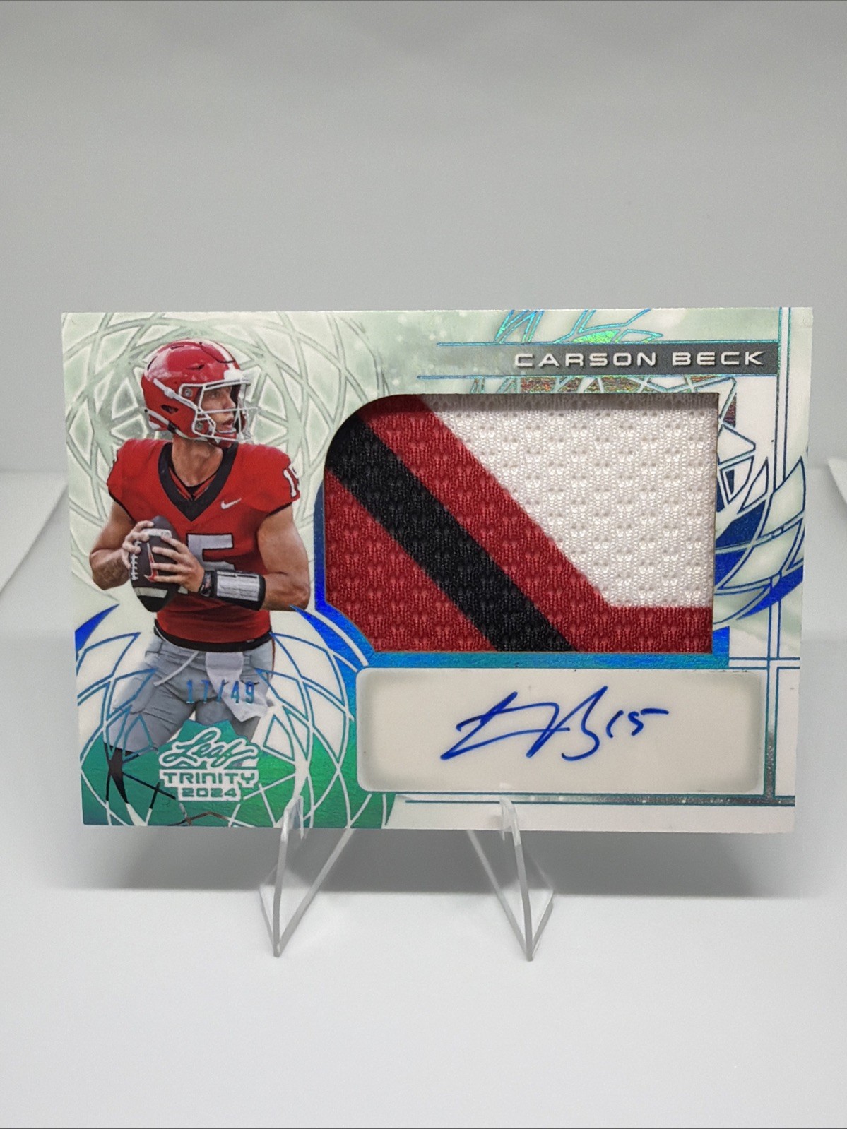 2024 Leaf Trinity - Patch Autograph Carson Beck #PA-CB1 Platinum 17/49