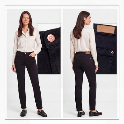ESPRIT Black Jeans Größe 38 Damen Slim Leg High Rise Used Look Kupfernieten