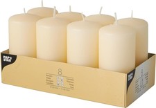 PAPSTAR PILLAR CANDLES 50MM X 100MM LONG LIFE COLOURS PACK OF  8 CHURCH CANDLES.