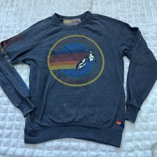 AVIATOR NATION Small Venice Crew Neck Sweatshirt Gray Charcoal