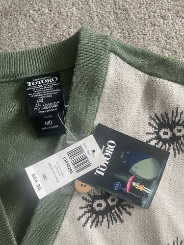 My Neighbor Totoro lange Strickjacke Farbblock Knopf V-Ausschnitt Ruß Sprites MEDIUM - Bild 3 von 4