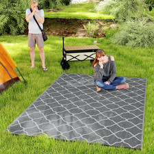 Reversible Outdoor Rug 182x274cm Waterproof Camping RV Beach Mat Grey w/ Bag