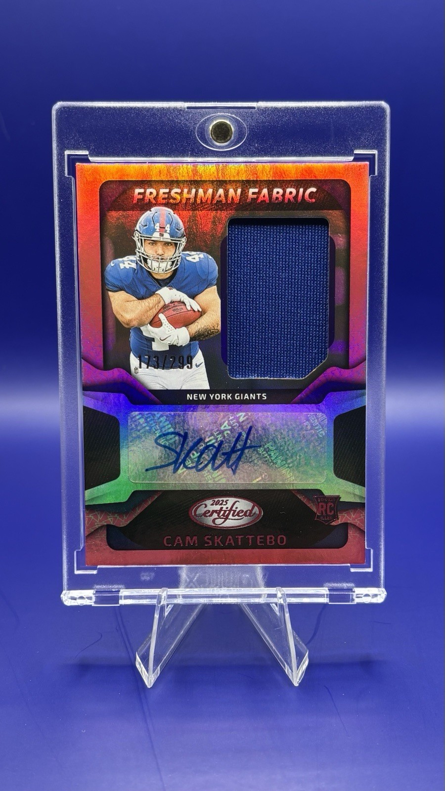 2025 Certified Cam Skattebo Freshman Fabric Pink Patch Auto RC /299 - Giants